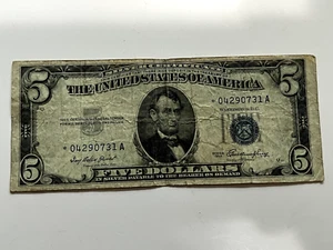 1953 A USA $5 Five Dollar Silver Certificate ~ STAR NOTE! Serial # *04290731 A - Picture 1 of 2