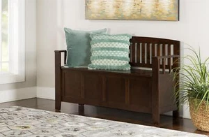 Entryway Storage Bench Walnut Brown Wooden Seat Hallway Furniture Organizer Wood - Picture 1 of 12