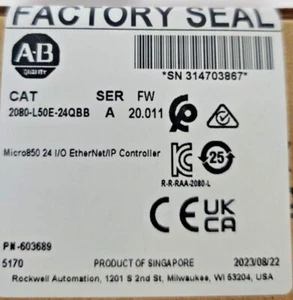 Allen-Bradley Brand New 2080-L50E-24QBB Micro850 24 I/O EtherNet/IP Controller - Picture 1 of 2