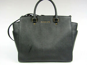 MICHAEL KORS Women's SELMA Black Saffiano Leather Satchel Bag Handbag