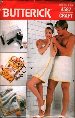4587 Vintage SEWING Butterick Pattern Bath Accessories Cover up Turban Slippers - Image 1 of 2