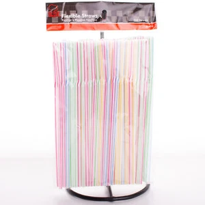 Colorful Striped Party Flexible Standard Disposable Plastic Straws, 100 Pack - Picture 1 of 1