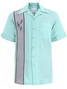 Revival Vintage 1950s Retro Fifties Look Daytona Men's Bowling Shirt Mint Green - Picture 1 of 9