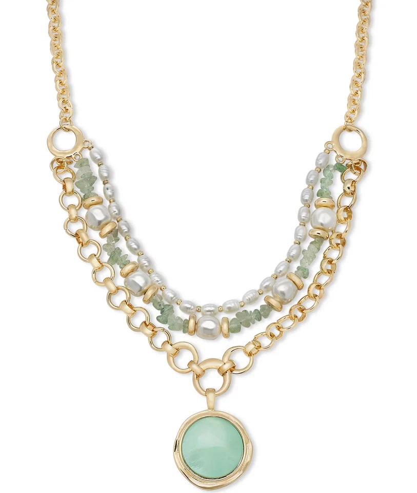 Collar colgante de varias filas con cuentas verde/turquesa, dorado, en capas Foto 1 de 2