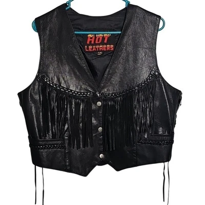 真皮机车背心带条纹,1XL 至 2XL 男女通用 — 第 1/4 张图片