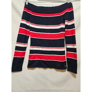 Tommy Hilfiger Striped Knit Top Long Sleeve Boat Neck Red White Blue S - Picture 1 of 6
