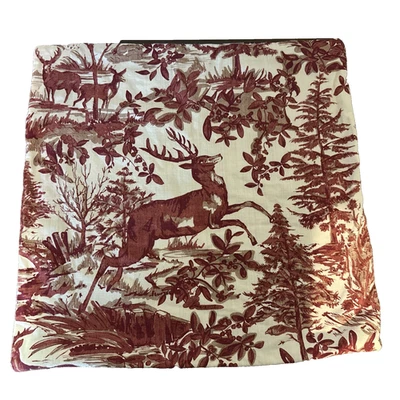 Pottery Barn Alpine Toile Deer Pillow Cover 24" x 24" Reversible Plaid - Image 1 of 4