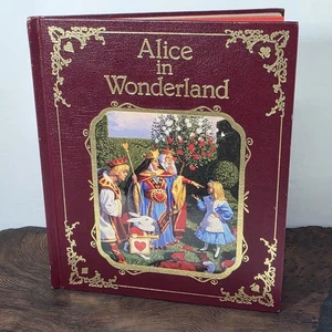 1990 Alice In Wonderland By Carroll & Hilderbrandt Leather Hardcover Book Vtg - Picture 1 of 11