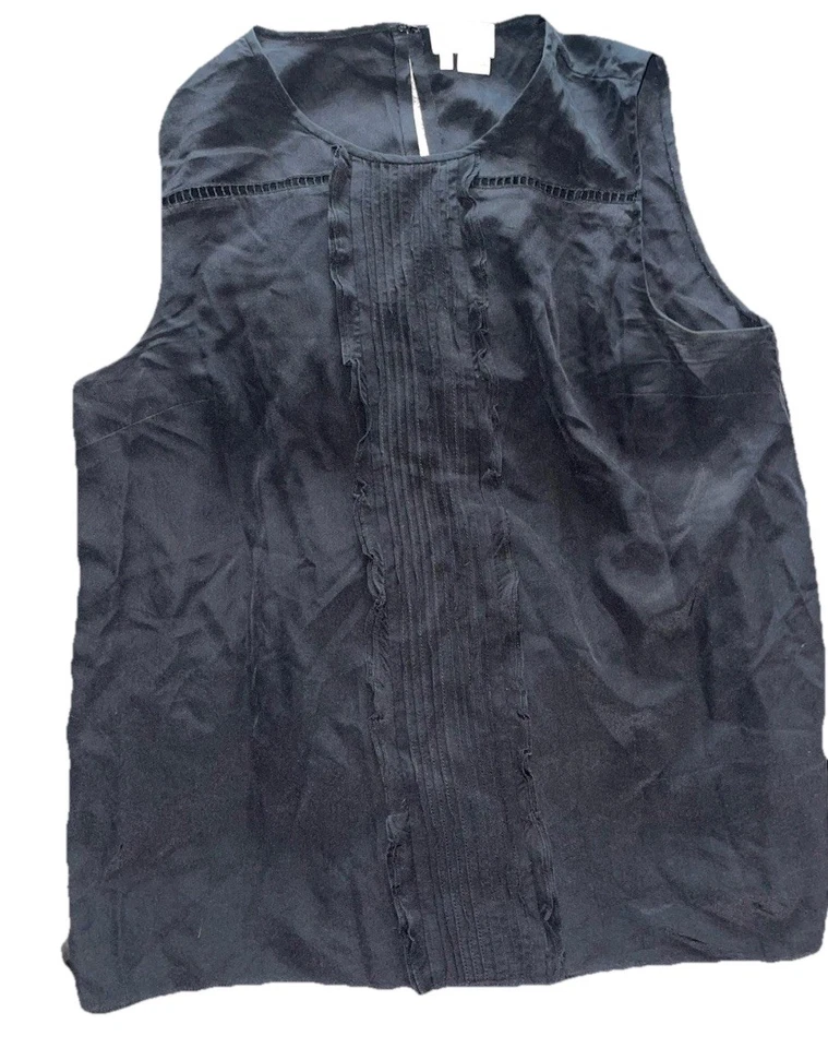 Blusa negra para mujer Kate Spade talla 8 100 % seda sin mangas con volantes femenina Foto 1 de 4