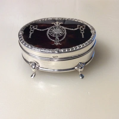 Joyero antiguo eduardiano de plata e imitación carey 1906 baratija Foto 1 de 4