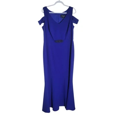 NEW Alex Evenings Cold Shoulder Mermaid Cut Dress Sz 16W Blue Beaded Formal Maxi - Image 1 of 4