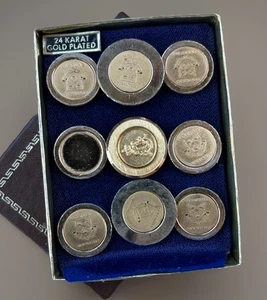 Columbia University 24K Gold Plated Blazer Buttons Set Vintage w/ Box Alumni - Picture 1 of 7
