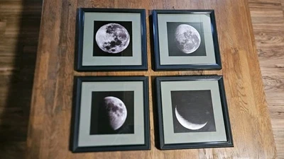 Набор из 4 отпечатков фаз луны в черной рамке 11x11 дюймов с матовым покрытием Sage Green - Изображение 1 из 4