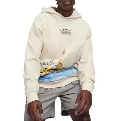 Sudadera con capucha gráfica PUMA Hoops Showtime para hombre beige ropa exterior informal 62473501 Foto 1 de 3