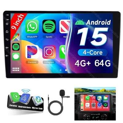 9" 2DIN Carplay Android 15 4G+64GB Car Stereo Radio GPS Navi WIFI BT Head Unit - Image 1 of 4