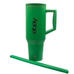 eBay Branded Green 40 Oz Stainless Steel Insulated Tumbler Travel Cup Lid Straw - Picture 1 of 13