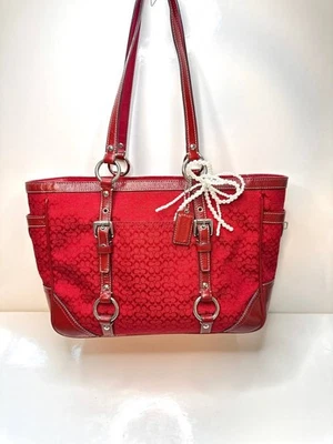 Y2K Coach Signature Gallery Tote Bag F12346 – Red Canvas Logo - Image 1 of 4