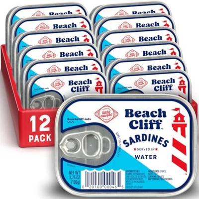 Sardinas Beach Cliff en agua, capturadas en la naturaleza, lata de 3,75 oz, paquete de 12 Foto 1 de 4