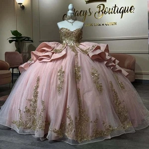 Encantadores vestidos de quinceañera línea A para niñas apliques con cordones lazo vestidos de baile - Imagen 1 de 8
