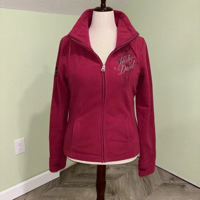 Chaqueta polar Harley Davidson bordada cremallera completa roja para mujer talla XL Foto 1 de 4
