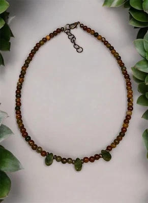 Nuevo Collar Gargantilla Terroso Picasso Jaspe y Jade Canadiense Lágrima Cuentas Foto 1 de 4