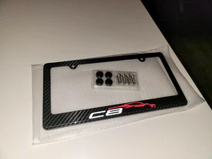 C8 Corvette Silhouette License Plate Frame 100% Carbon Fiber w/ Screws & Caps - Picture 1 of 4