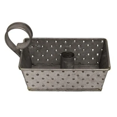NEW Primitive GALVANIZED Taper Candle HOLDER GRATER LOOK Handle Metal 5.5"W - Image 1 of 2