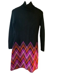Vintage Black Wool Blend Knit Retro A-line Dress Small - Picture 1 of 11