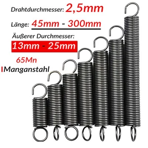 Durchmesser 2,5mm Zugfeder Draht Verlängern Feder 65Mn Stahl 45mm-300mm Länge - Picture 1 of 9