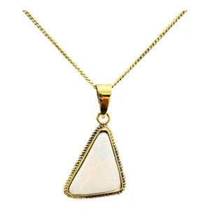 9ct 9K Yellow Gold Triangle Shaped Solid White Opal Solitaire Pendant. Brand New - Picture 1 of 9