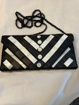 Mad By Design 珍珠母和丝绸手拿包 斜挎包 复古 手工制作 80 年代 — 第 1/4 张图片