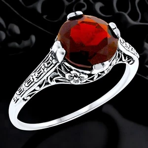 3 Ct GENUINE GARNET ART DECO STYLE 925 STERLING SILVER SOLITAIRE RING #554 - Picture 1 of 3