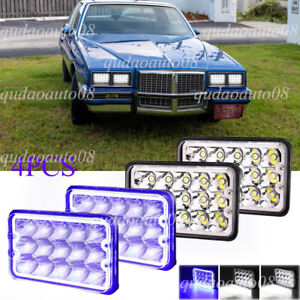 4PCS 4x6" Led Headlights Blue Halo Fit Pontiac Grand Prix 1976-87 Grand LeMans