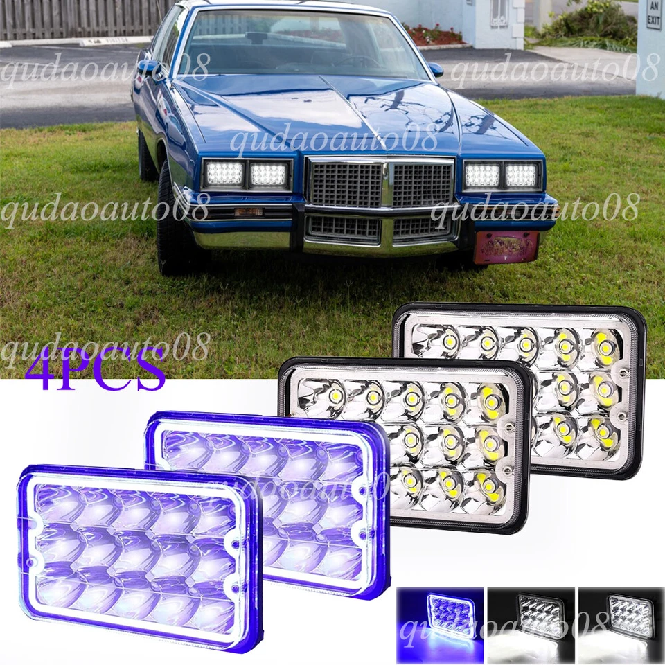 4 PIEZAS 4x6" Faros LED Azul Halo Fit Pontiac Grand Prix 1976-87 Grand LeMans Foto 1 de 4