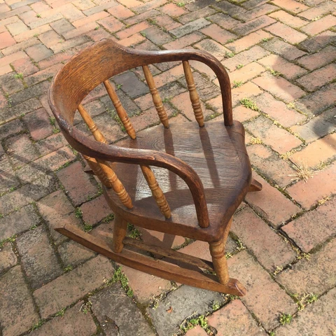Antique Primitive Child’s Rocking Chair Rocker, 1800s. Oak Or Elm.  18” Tall Cover
