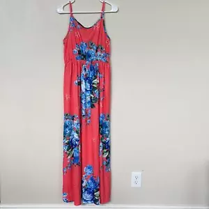 NEU Iffei Damen GRÖSSE LARGE Blumenmuster ärmelloser Riemen Maxikleid Koralle - Bild 1 von 5