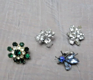 Vintage Coro White Rhinestone Earrings + White/Green Brooch + Blue Insect Tack - Picture 1 of 7