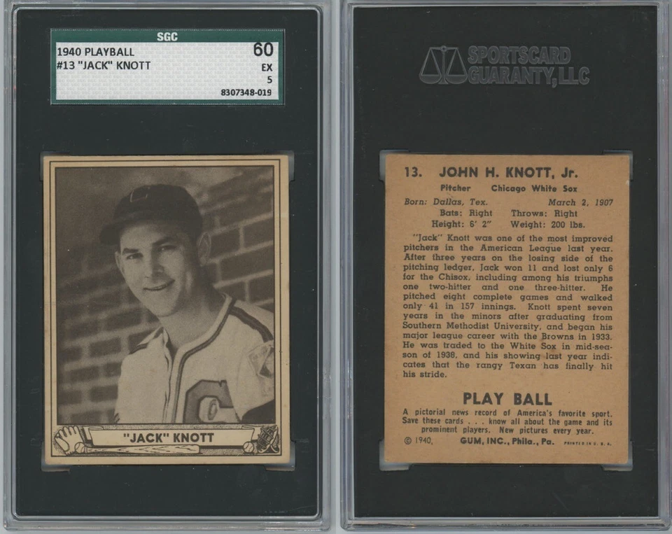 1940 Play Ball #13 JACK KNOTT Chicago White Sox SGC 5 60 - Image 1 of 1