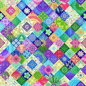 Carvan Royal Multi Patchwork Medallions 12 Inch repeat Studio E BTY 44" Wide - Picture 1 of 4