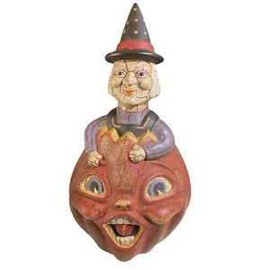 Vintage Pottery Double Sided Pumpkin Terracotta Crackle Finish 15" Decor Witch - Picture 1 of 8