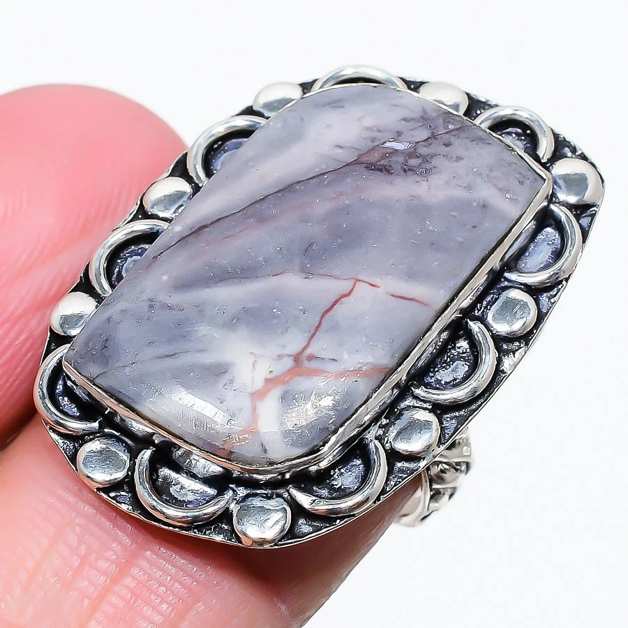Porcelain Jasper Gemstone 925 Sterling Silver Jewelry Ring Size 8 y005 - Image 1 of 4