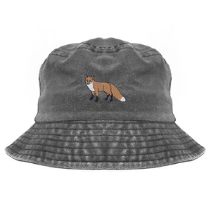 Sombrero cubo bordado zorro, sombrero de camping teñido de pigmento - Imagen 1 de 3