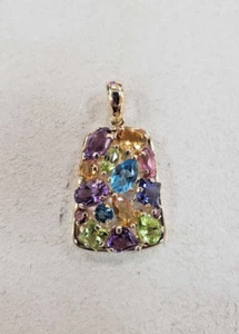 Vintage 14K Yellow Gold Genuine Multi-Gemstone Pendant, stp Mexico, 3g-Free Ship - Picture 1 of 8