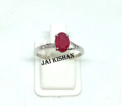 Natural Ruby Gemstone Diamond 925 Sterling Silver Women Ring Women Jewelry - Image 1 of 4