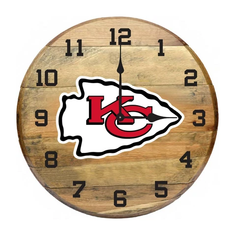 KANSAS CITY CHIEFS AUTHENTIC OAK BARREL 21" CLOCK Cover
