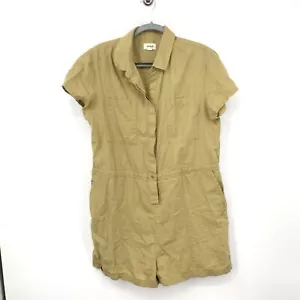 Pact Women Size Large Romper Harbour Shorts Short Sleeve Top Yellow Cotton Hemp - Picture 1 of 8