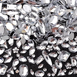 500 Pcs Flatback Acrylic Sew on Rhinestones Sewing Gems Crystal Mixed Shapes Sew - Picture 1 of 7