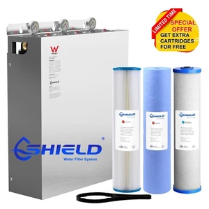 Whole House Water Filter System 20'' x 4.5'' Triple Big Blue 3 Stages + Cover - Picture 1 of 12