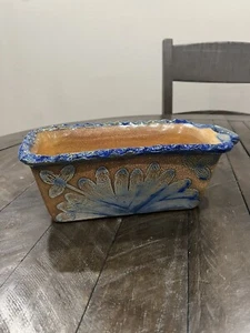 Salt of The Earth Stoneware Pottery Bread Pam Guernsey Ohio Signed Blue Floral - Picture 1 of 9