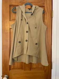For Cynthia Sleeveless Hooded Lagenlook XL Beach/Tunic Button Down Front Pocket - Picture 1 of 8